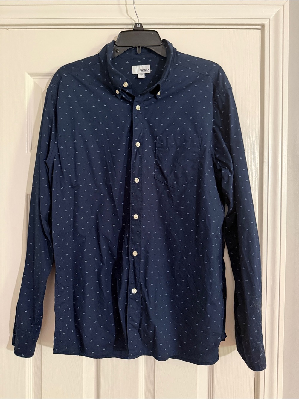 Sonoma Navy Micro-Print Long-Sleeve Button-Down Shirt
